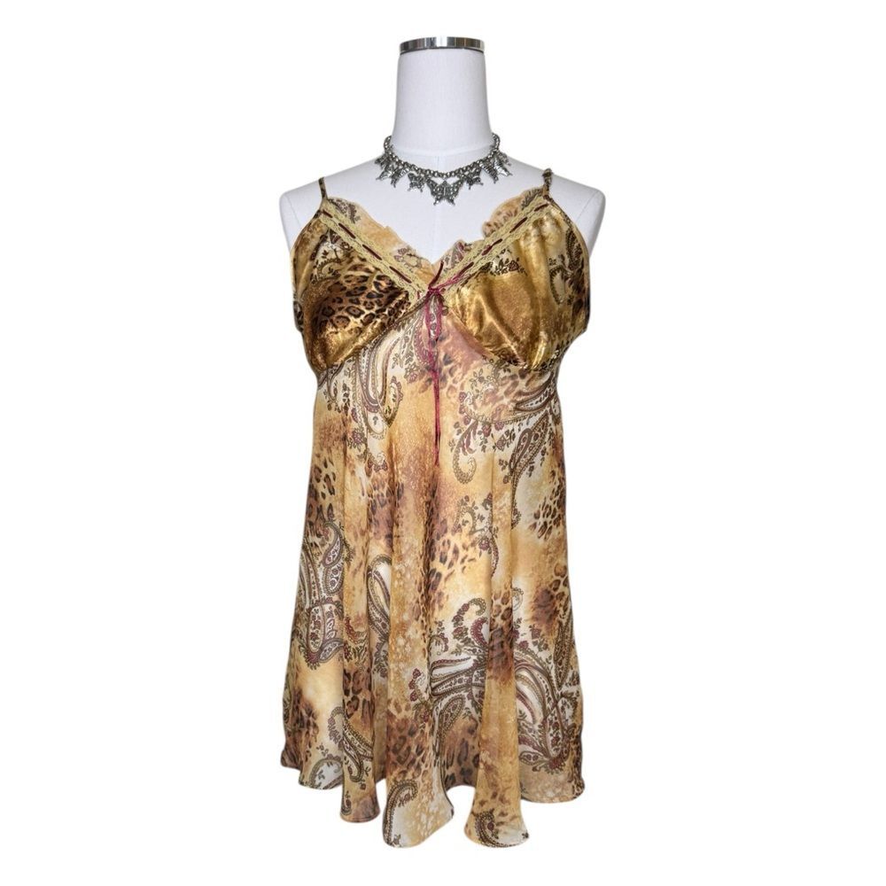 Secret Treasures Brown Animal Print Babydoll Sheer Slip Dress Size Medium